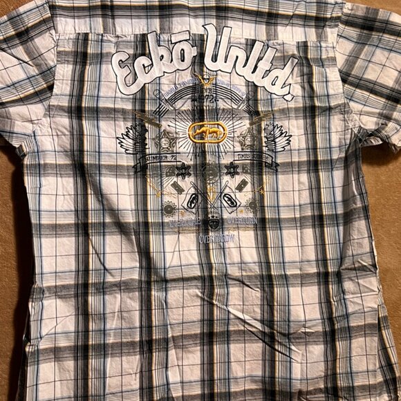 Ecko Grey Plaid‎ Button Down Embroidered Shirt Sz Large Y2K (AA2) - Picture 8 of 8